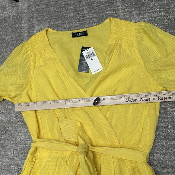 Lauren Ralph Lauren Dress Women 14 Yellow Gingham Tie Waist Tiered Spring Easter - Picture 13 of 15